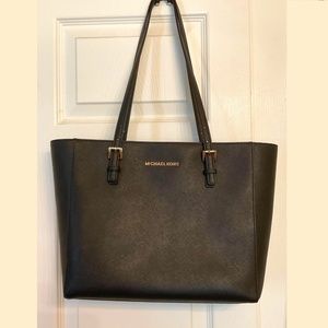 Michael Kors Black Saffiano Leather Jet Set Travel Tote